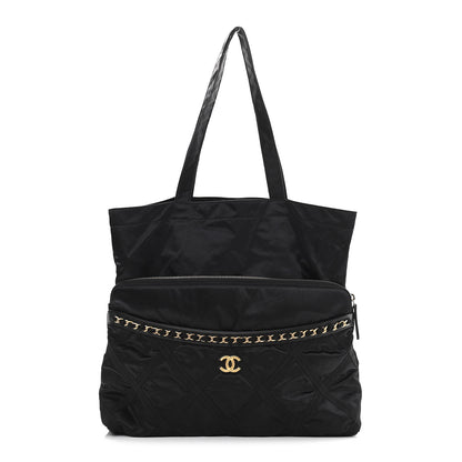 Chanel Nylon Grosgrain Quilted Lifestyle Convertible Clutch with Chain Black 1 of 12