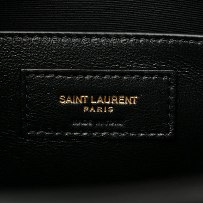 Saint Laurent Shiny Calfskin Crocodile Embossed Manhattan Baguette Black 6 of 10