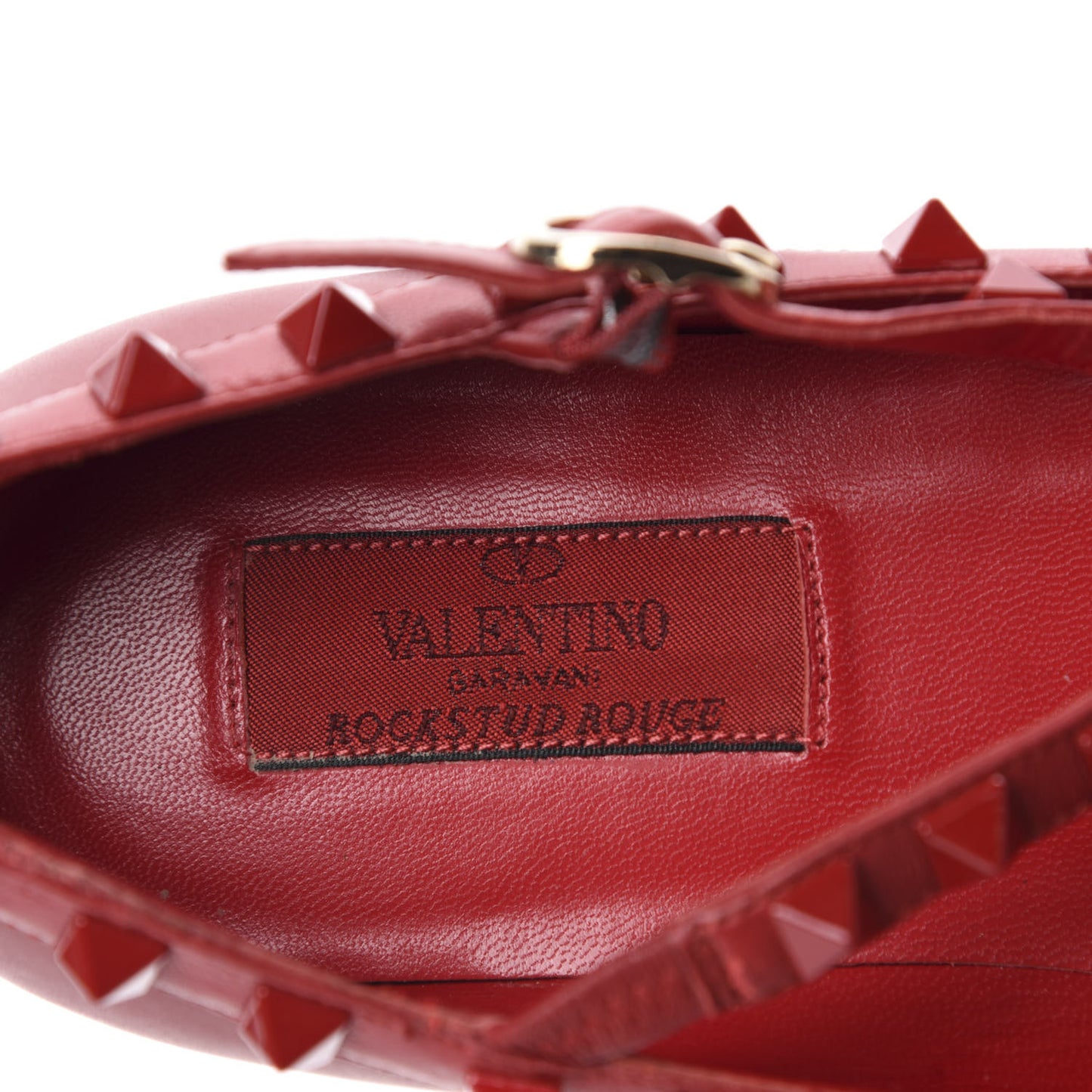 Calfskin Lacquered Monochrome Rockstud Cage Ballerina Flats 36.5 Rosso Valentino