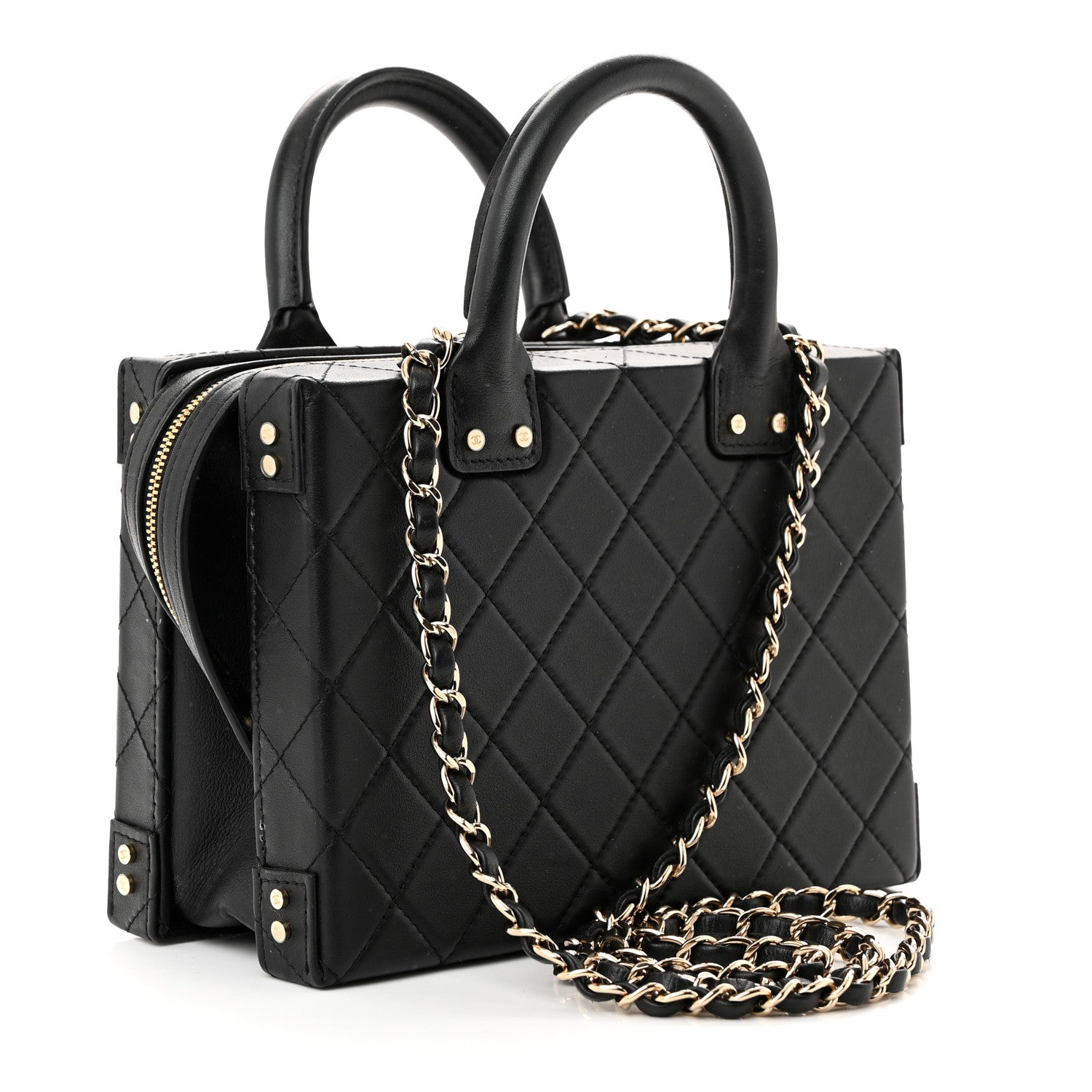 Chanel Calfskin Quilted Studded Square Vanity Case Black 3 of 10