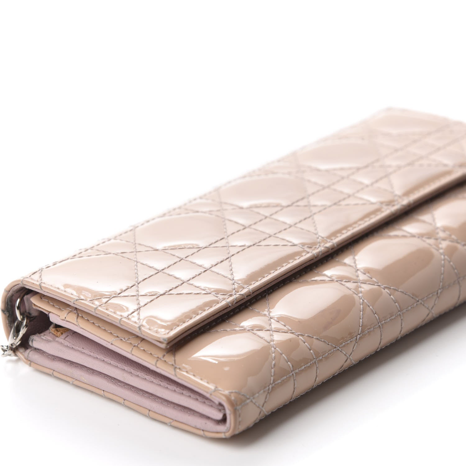 Christian Dior Patent Cannage Rendezvous Chain Wallet Beige 6 of 14