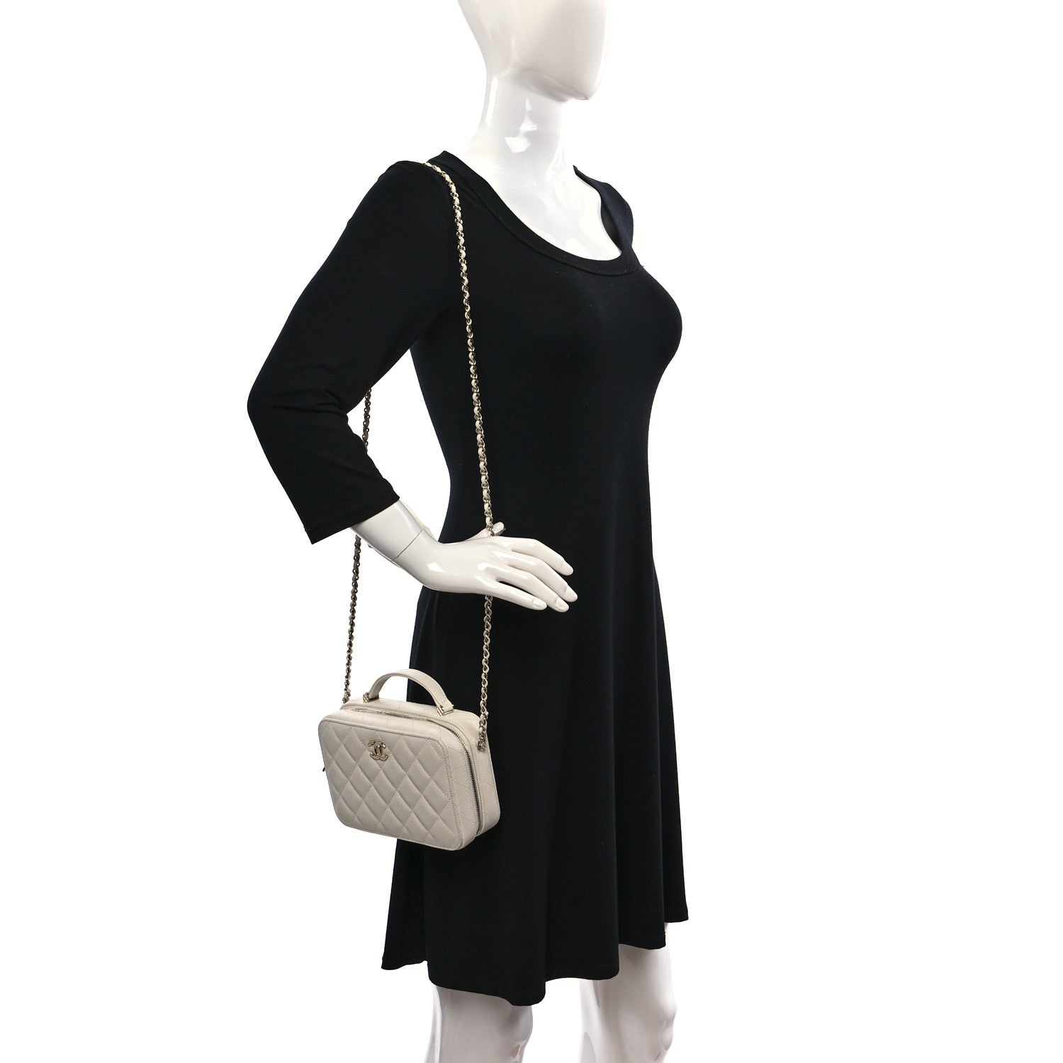 Chanel Caviar Quilted Top Handle Vanity Case White 2 of 13