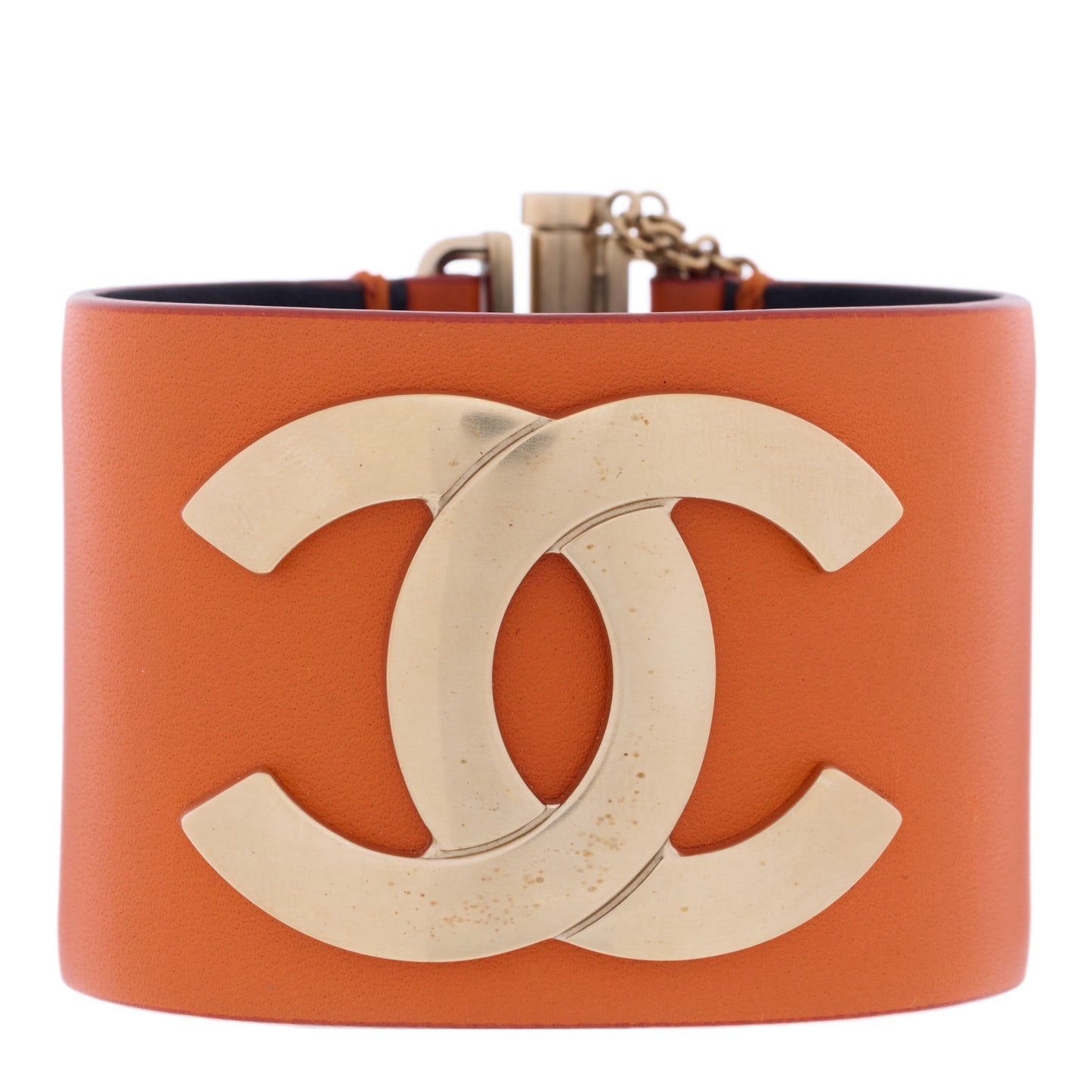 Lambskin CC Chain Cuff Bracelet S Orange Gold