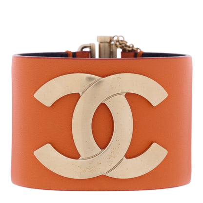 Chanel Lambskin CC Chain Cuff Bracelet S Orange Gold 1 of 3