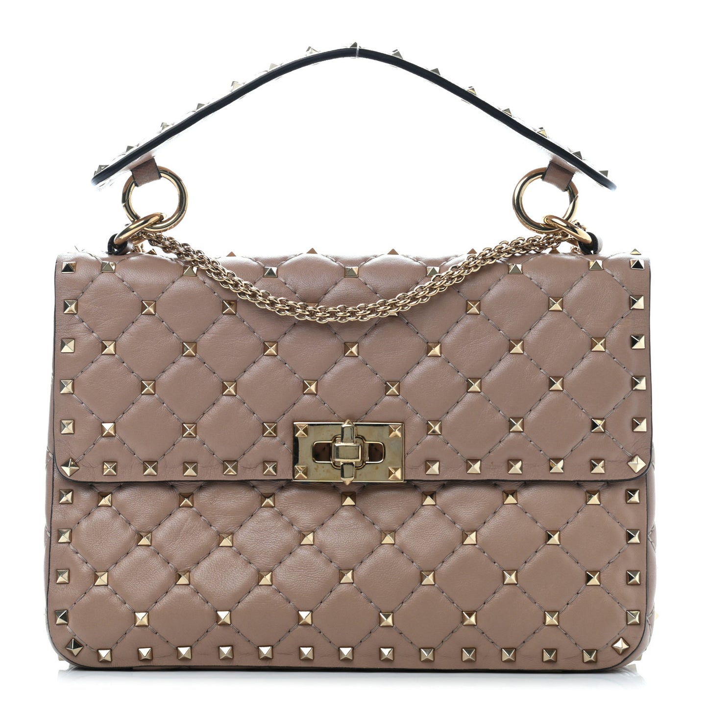 Lambskin Medium Rockstud Spike Shoulder Bag Poudre