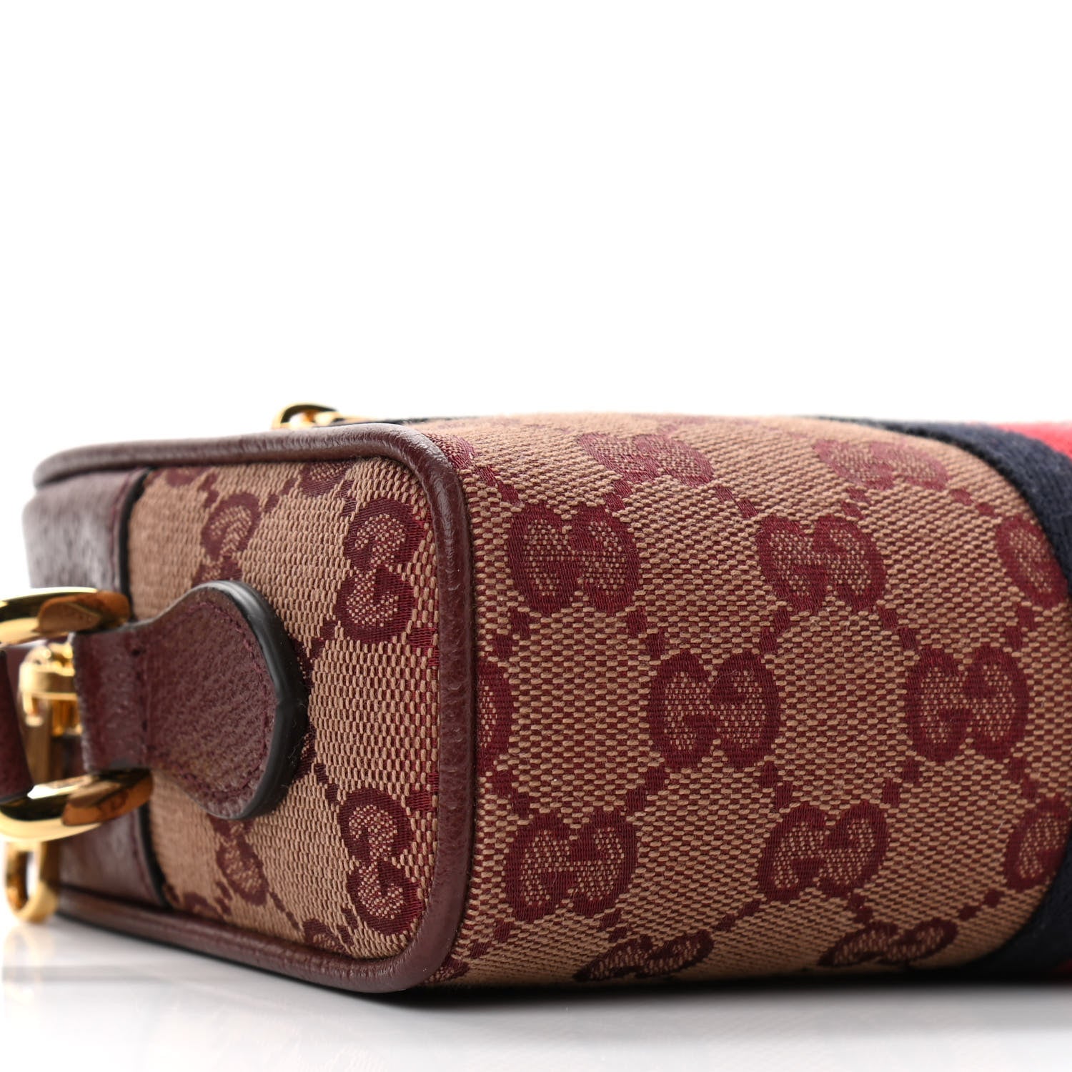 Gucci Monogram Textured Dollar Calfskin Web Mini Ophidia Shoulder Bag Sahara Rubino Chardonnay 9 of 11