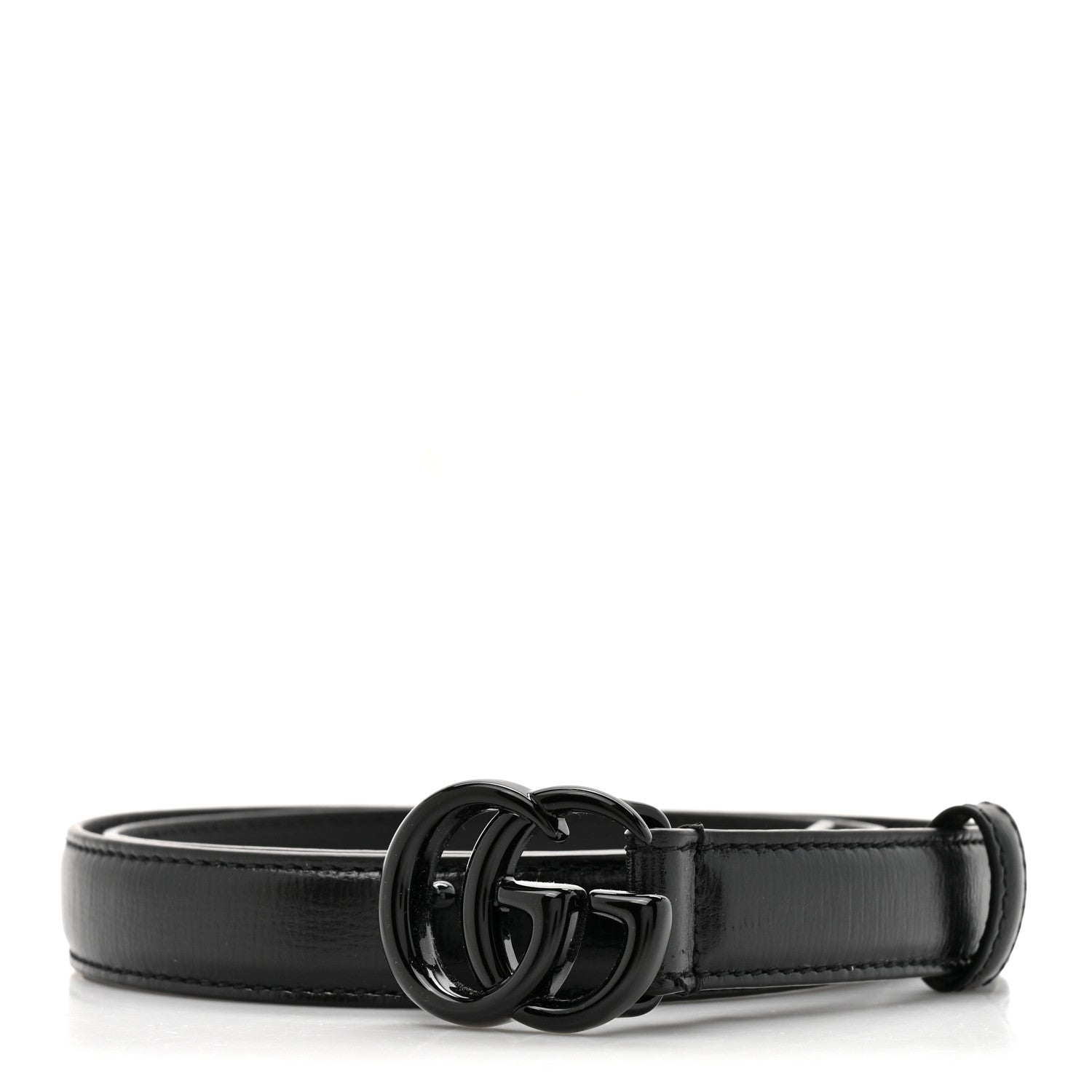 Gucci Azalea Calfskin Enamel Monochrome Double G 20mm Belt 75 30 Black 1 of 5