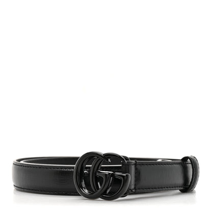 Gucci Azalea Calfskin Enamel Monochrome Double G 20mm Belt 75 30 Black 1 of 5