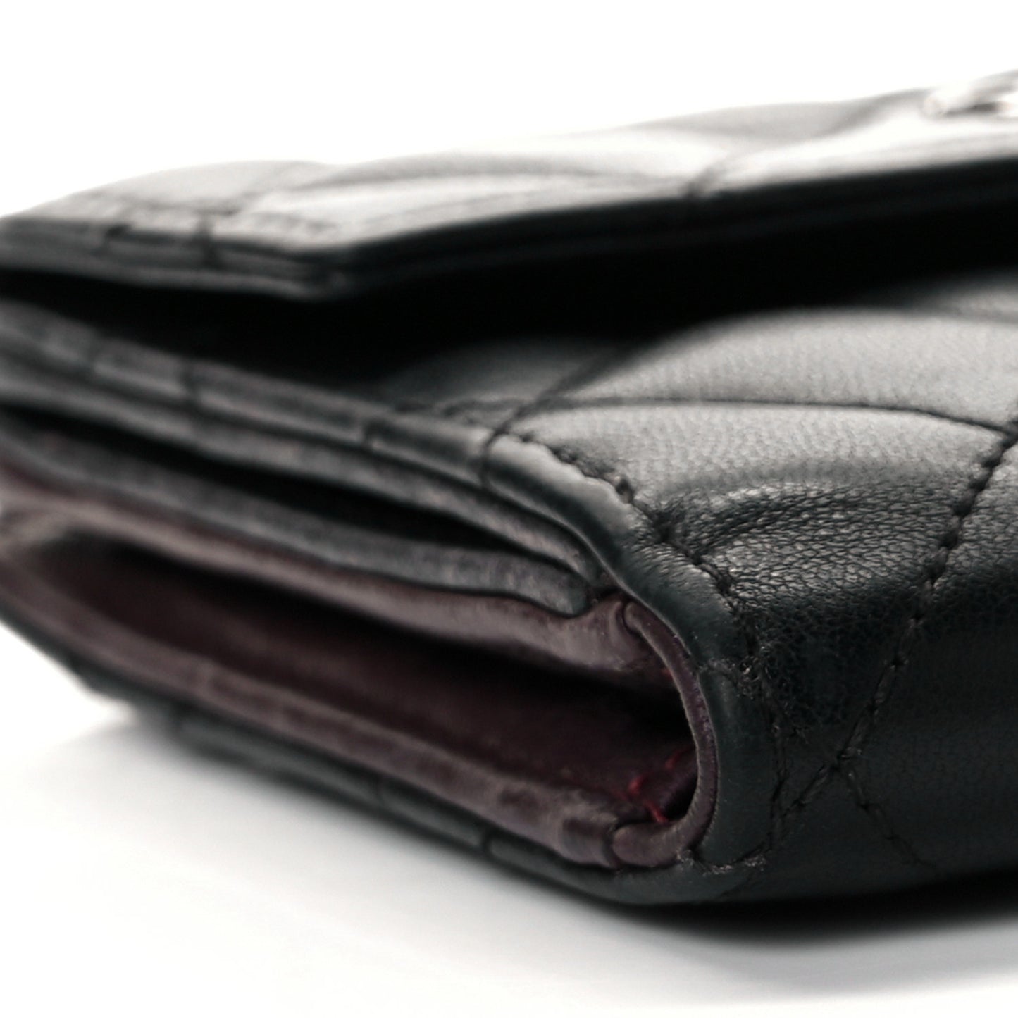 Lambskin Quilted Compact French Flap Wallet Black