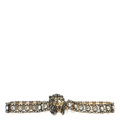 Gucci Metal Crystal Lion Head Choker Necklace Aged Gold 1 of 5