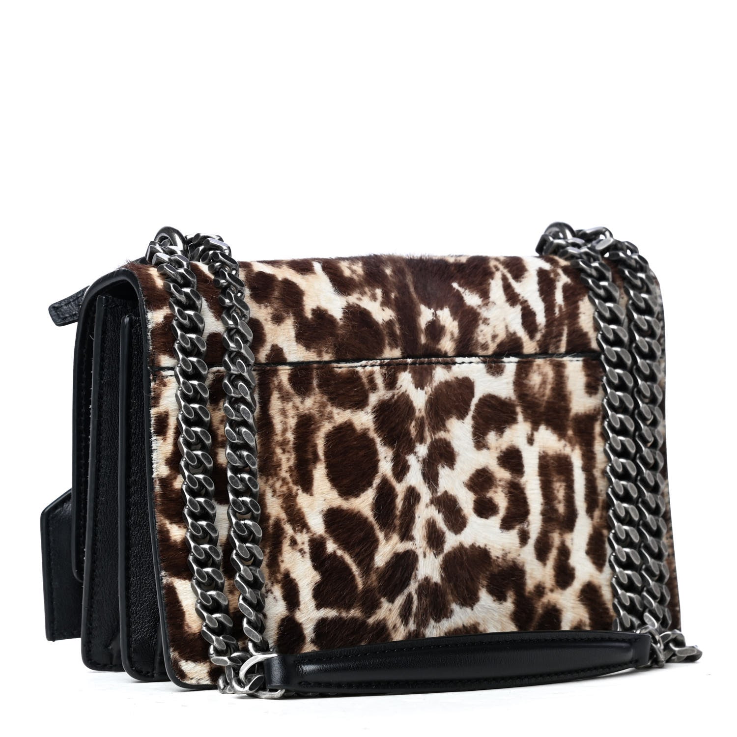 Saint Laurent Calf Hair Leopard Print Monogram Small Sunset Chain Wallet Natural Black 3 of 8