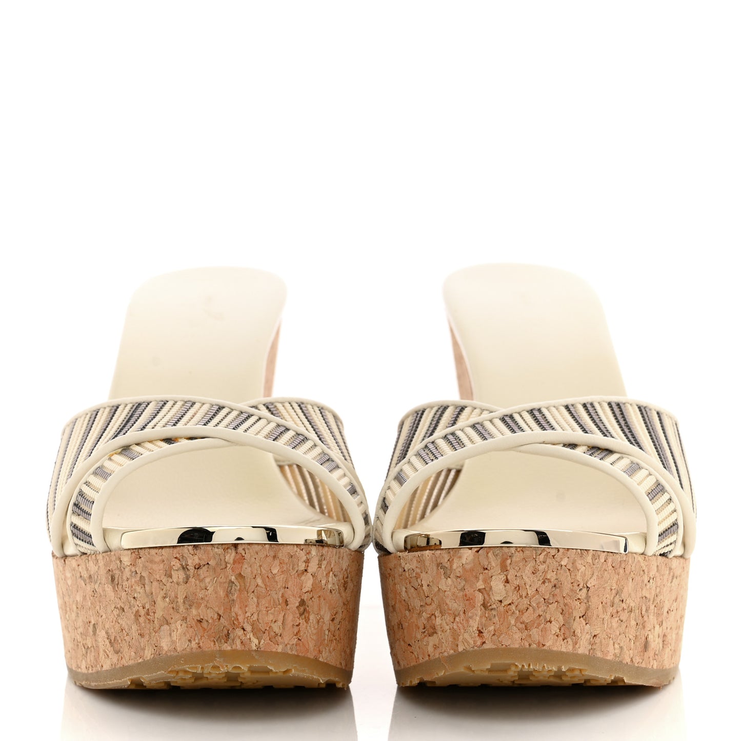 Metallic Striped Mesh Cork Perfume Wedges 38 Off White