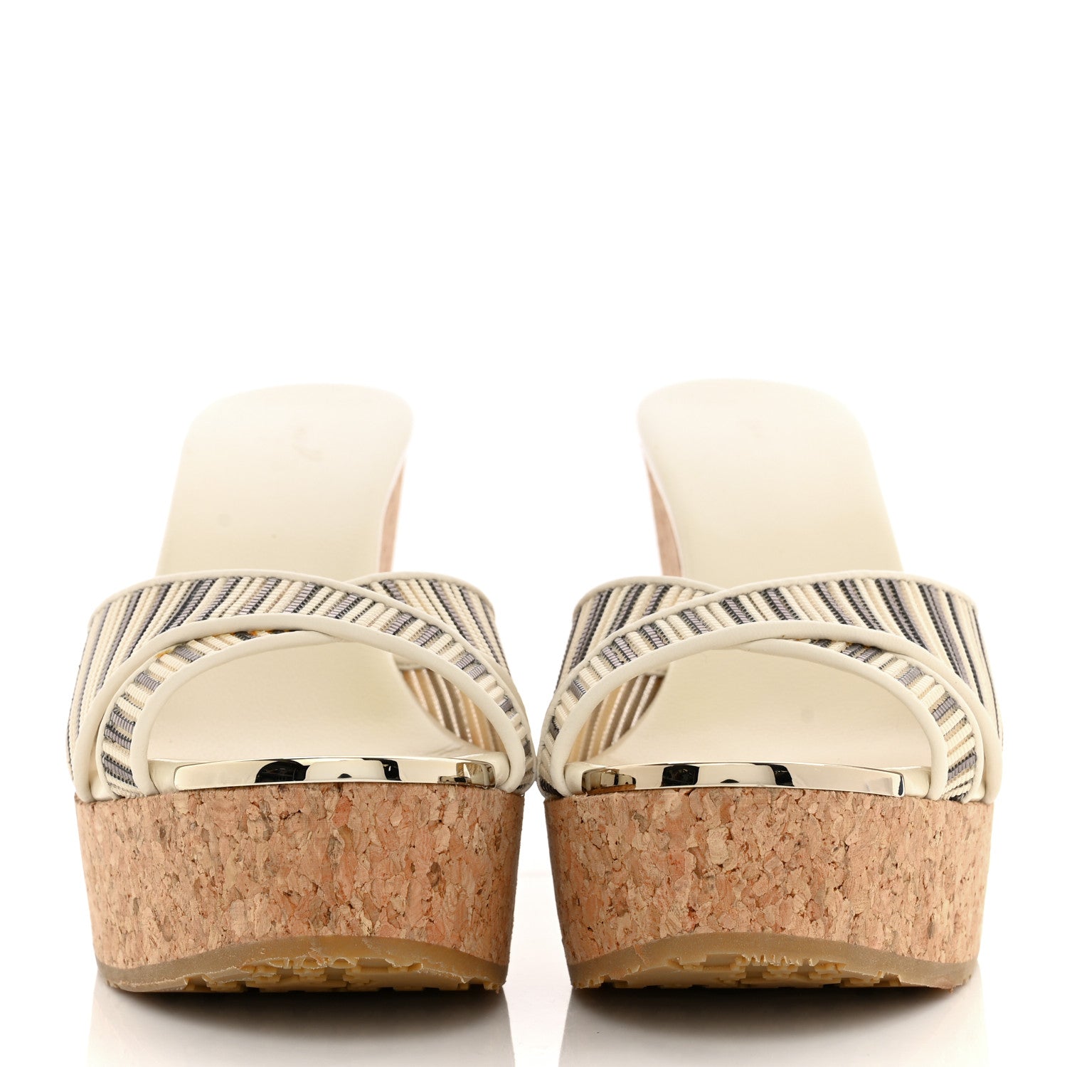 Jimmy Choo Metallic Striped Mesh Cork Perfume Wedges 38 Off White 2 of 12