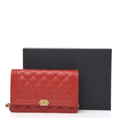 Chanel Lambskin Quilted Boy Wallet On Chain WOC Red 11 of 11