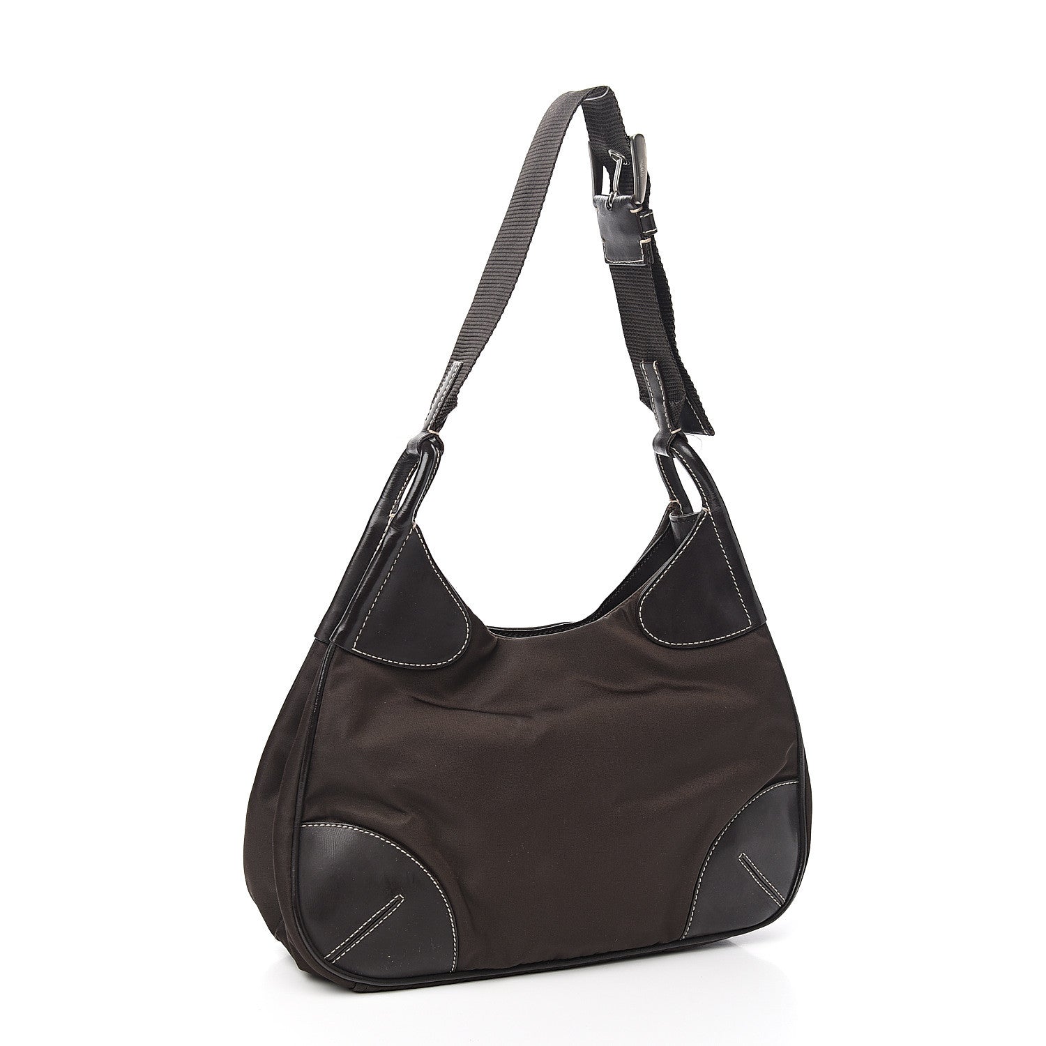 Prada Tessuto Nylon Calfskin Hobo Moro 2 of 9