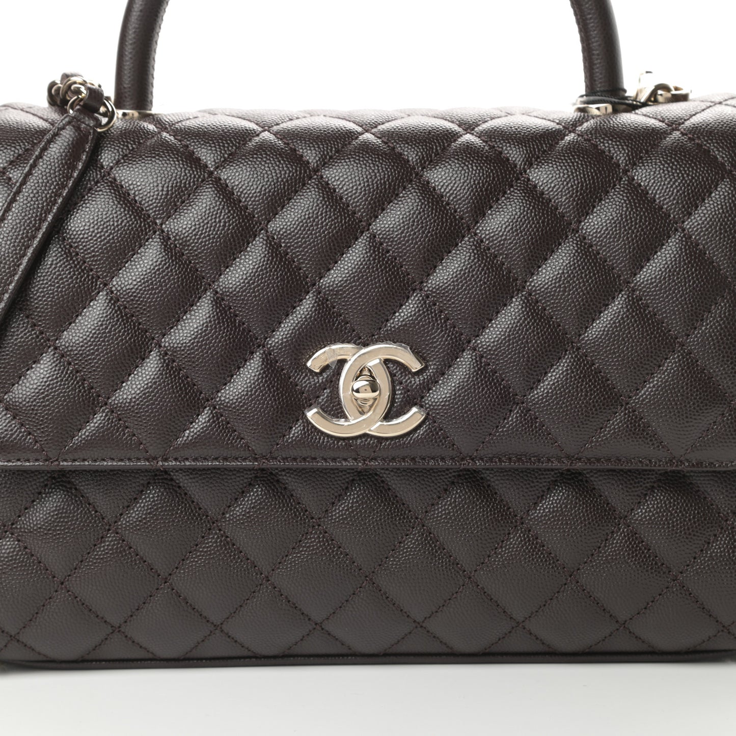 Caviar Quilted Small Coco Handle Flap Dark Brown
