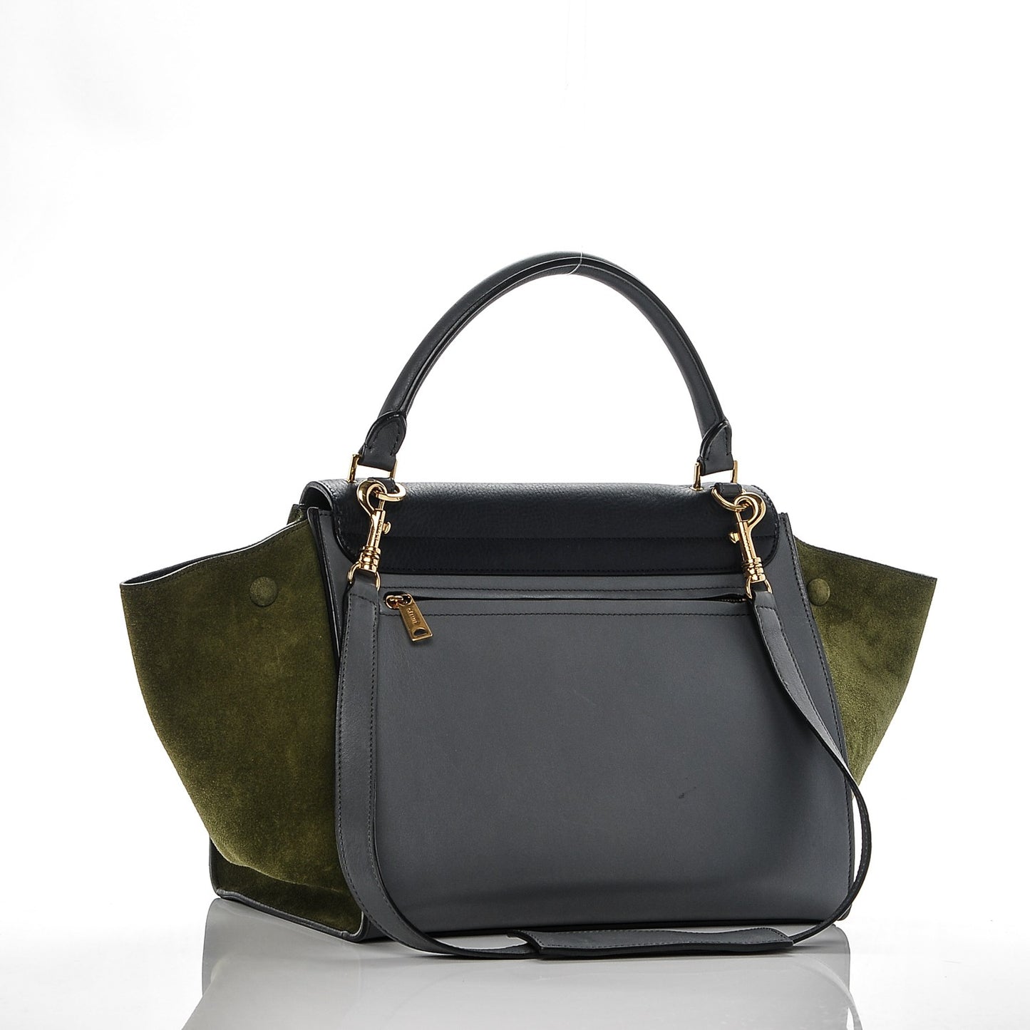 Calfskin Suede Medium Tri-Color Trapeze Navy