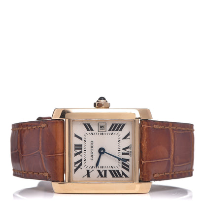 Cartier 18K Yellow Gold Alligator 25mm Tank Francaise Quartz Watch Brown 3 of 8
