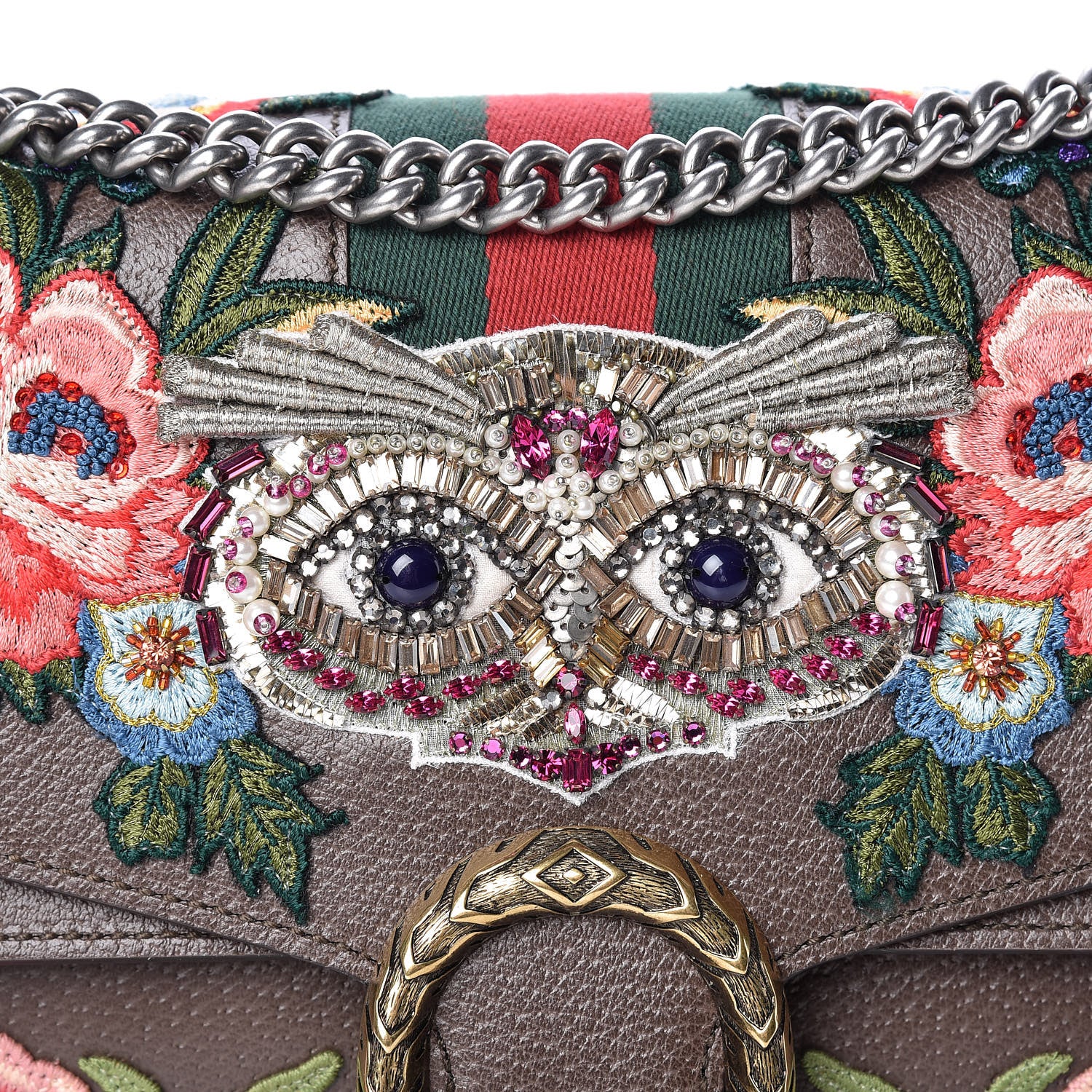Gucci Calfskin Web Owl Embroidered Medium Dionysus Shoulder Bag New Acero Multicolor 11 of 11