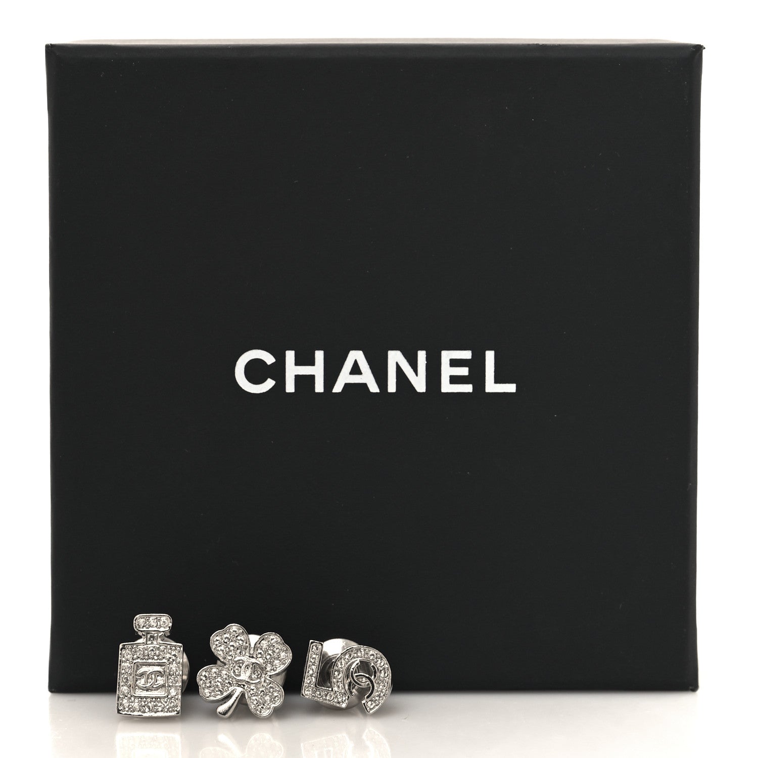 Chanel Crystal Lucky No 5 CC Brooch Set Silver 4 of 4