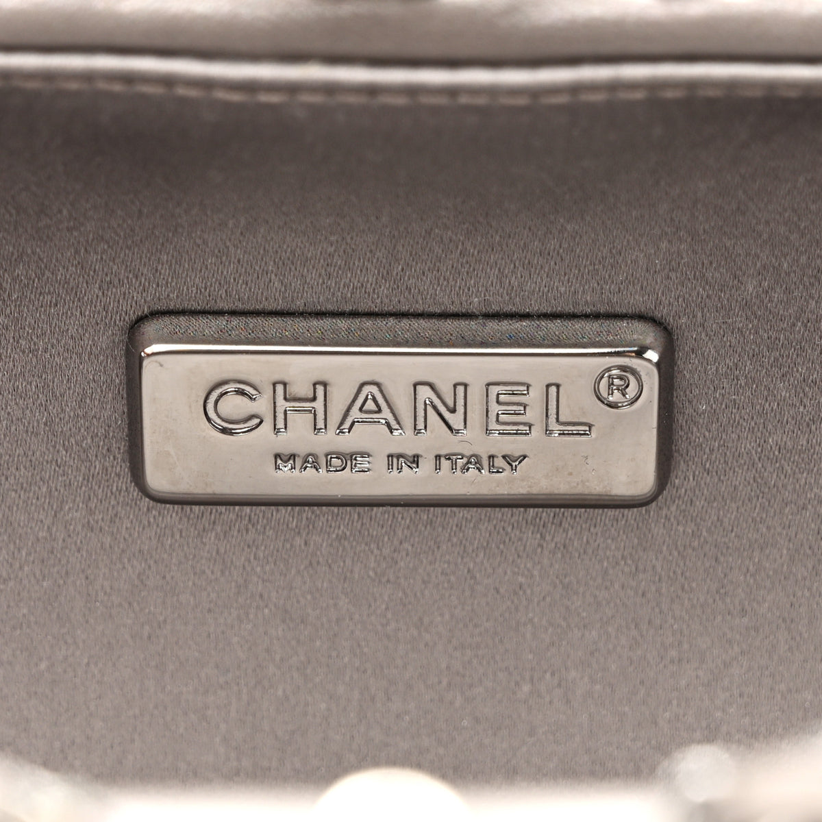 Lambskin Quilted CC Studded Chain Around Clutch Grey
