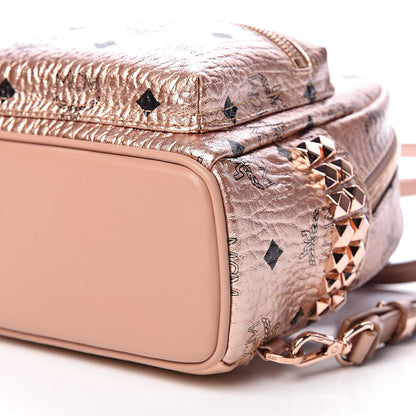 MCM Metallic Visetos Studded X-Mini Bebe Boo Backpack Champagne Gold 6 of 10