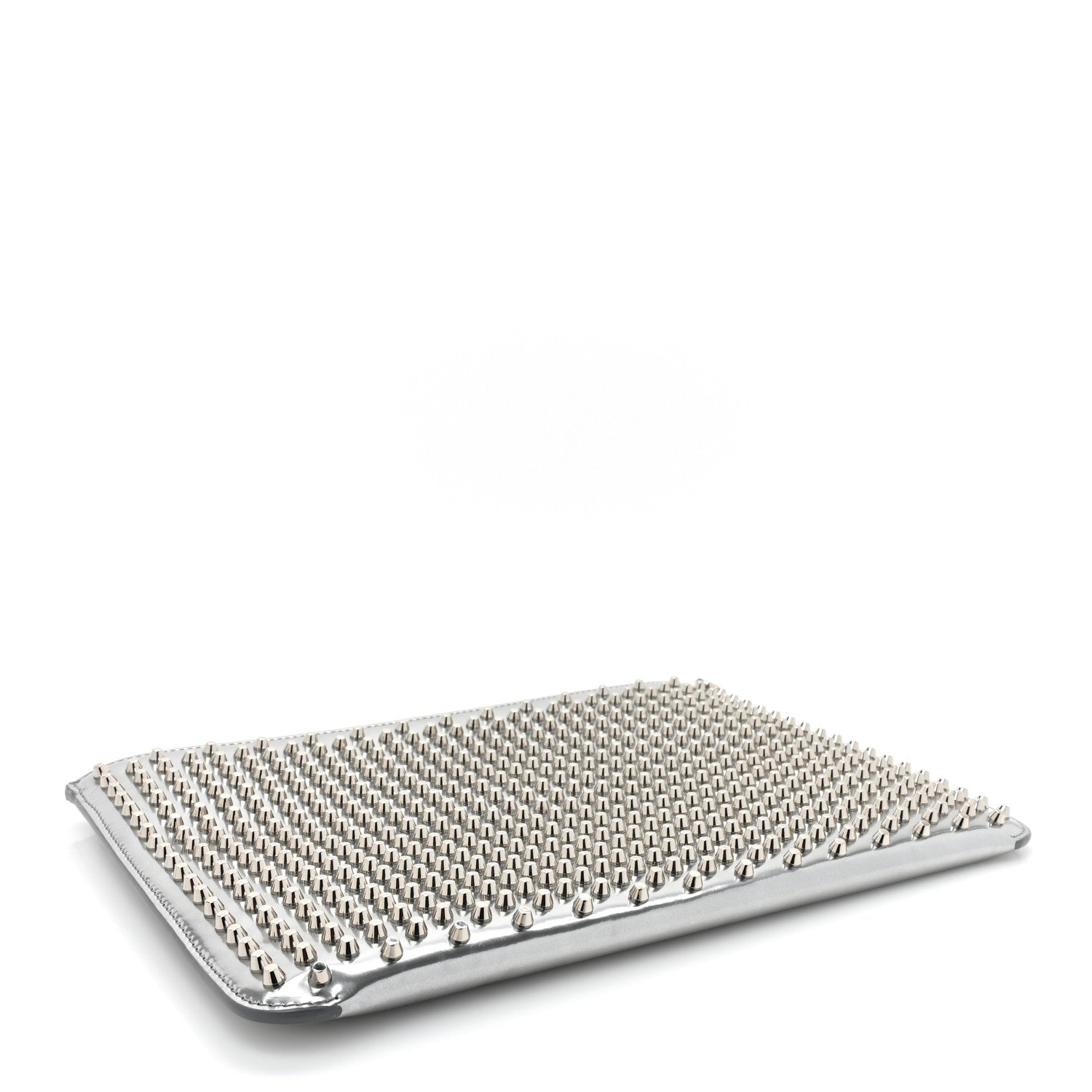 Christian Louboutin Metallic Calfskin Quadro Spikes Loubiclutch Silver 4 of 12