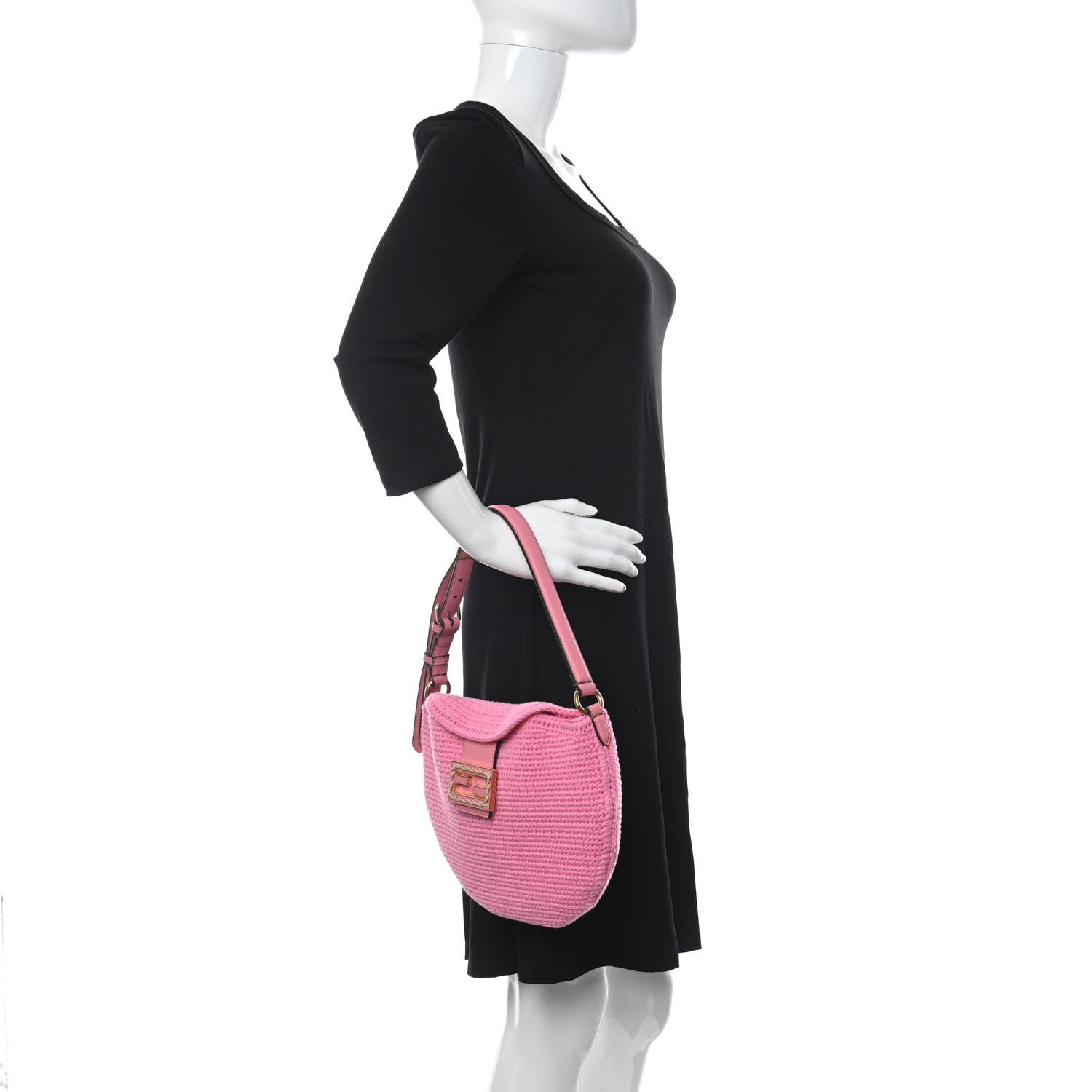 Fendi Fabric Crochet Vitello Grace Small Croissant Hobo Pink 2 of 11