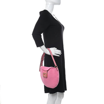 Fendi Fabric Crochet Vitello Grace Small Croissant Hobo Pink 2 of 11