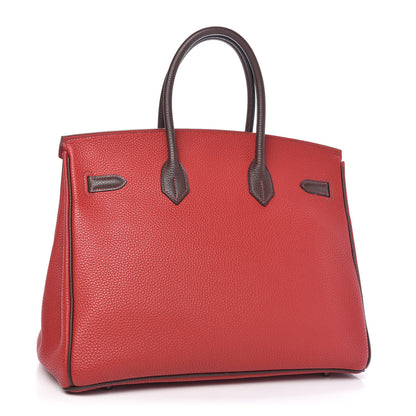 Hermes Togo Bi Color Horseshoe Birkin 35 Rouge Garance Chocolate 3 of 33