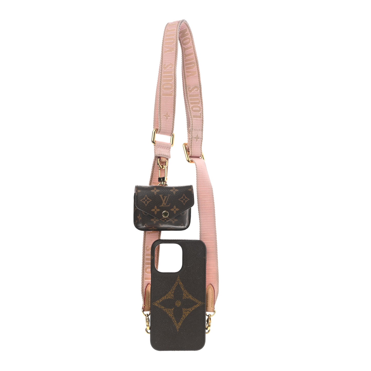 Monogram Bumper On Strap iPhone 13 Shoulder Strap Creme Pink