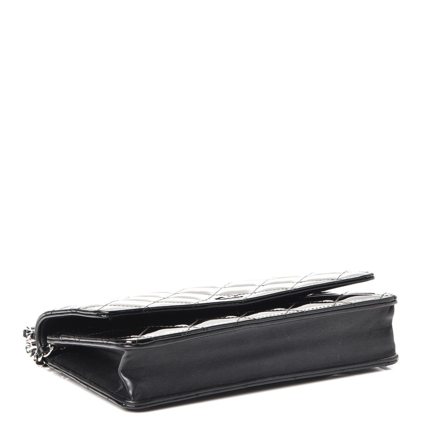 Patent Quilted Wallet On Chain WOC Black