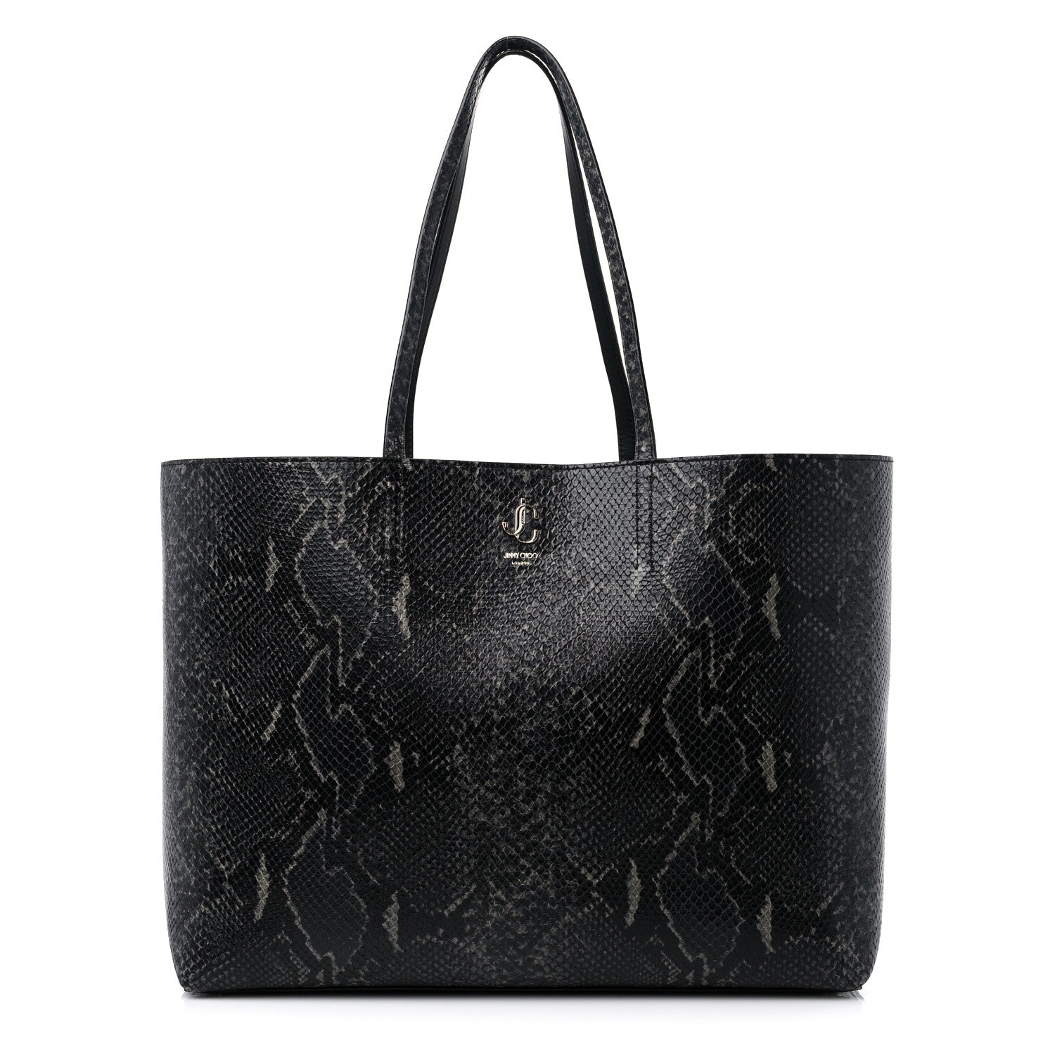 Jimmy Choo Snakeskin Embossed Calfskin JC Tote Anthracite 1 of 11