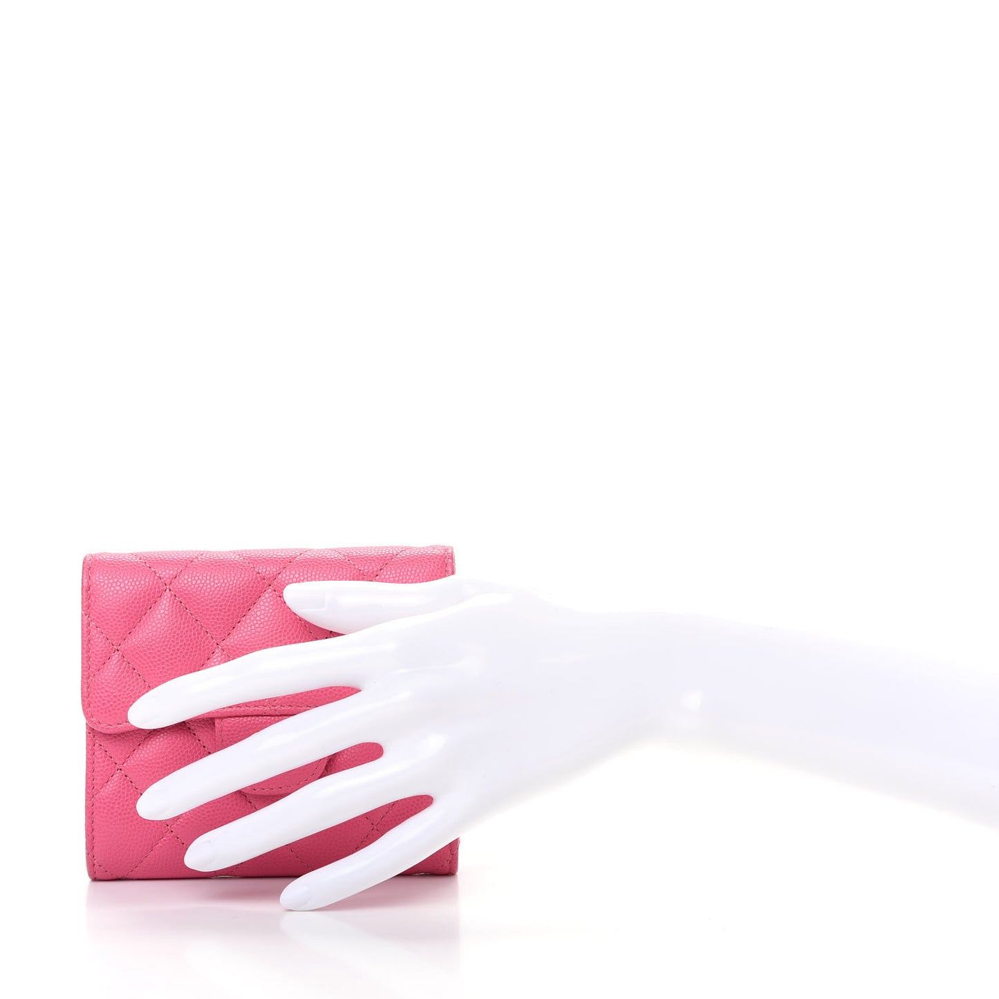 Caviar Quilted Compact Flap Wallet Pink