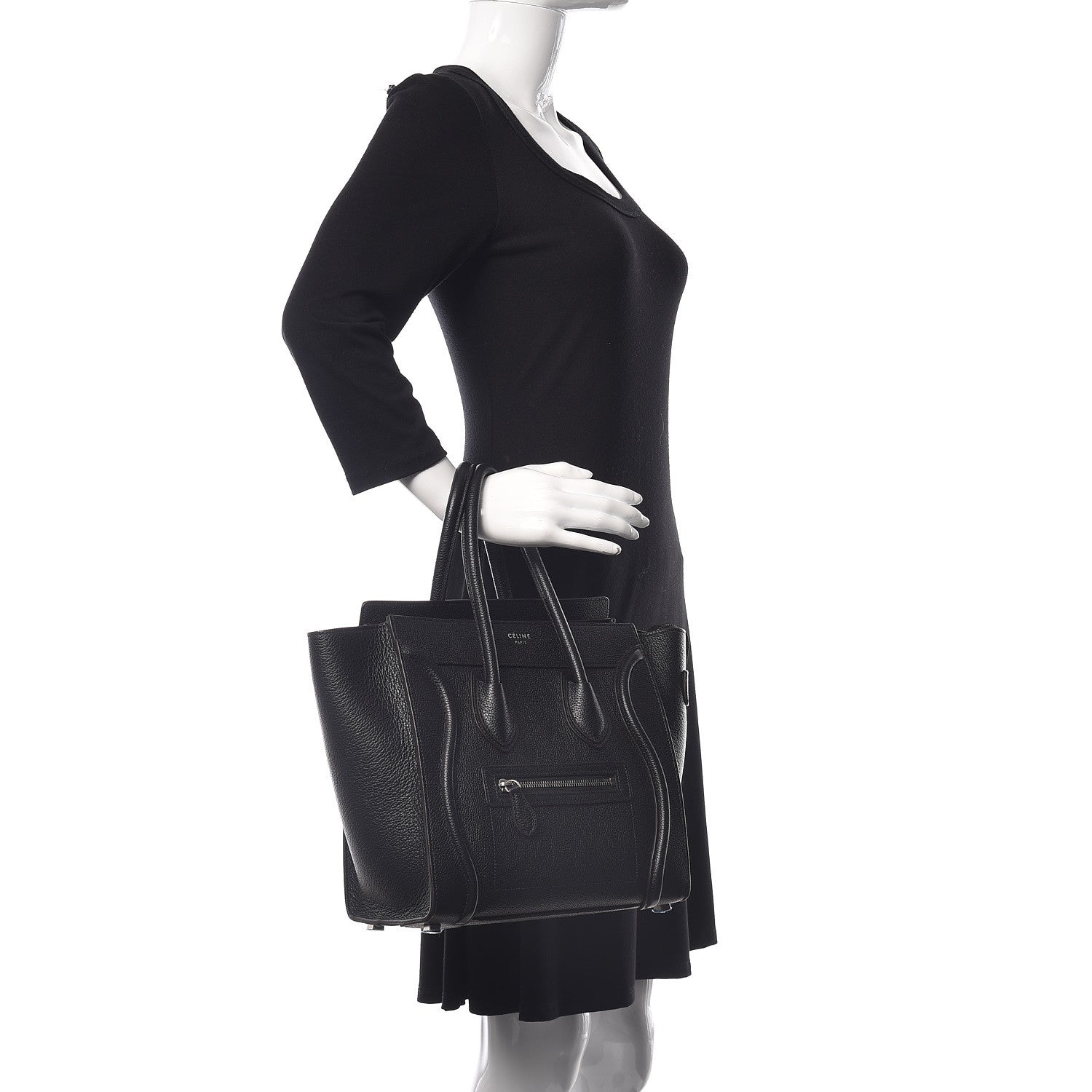 Celine Drummed Calfskin Micro Luggage Black 2 of 9