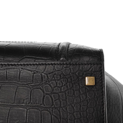 Celine Crocodile Embossed Calfskin Medium Phantom Luggage Black 10 of 19