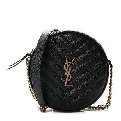 Saint Laurent Grain De Poudre Matelasse Chevron Quilted Round Vinyle Camera Bag Black 1 of 10