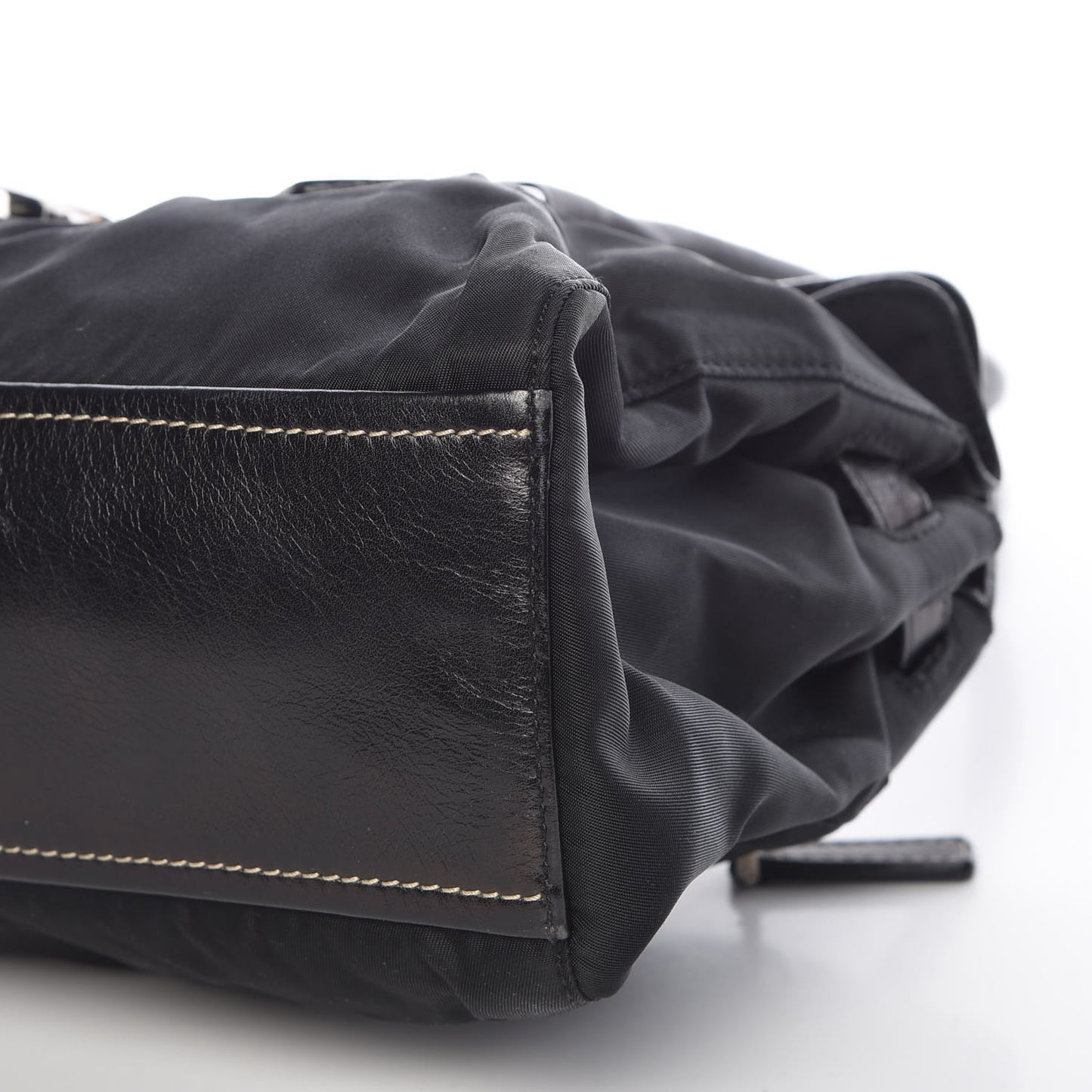 Tessuto Nylon Vitello Foldover Pushlock Satchel Black