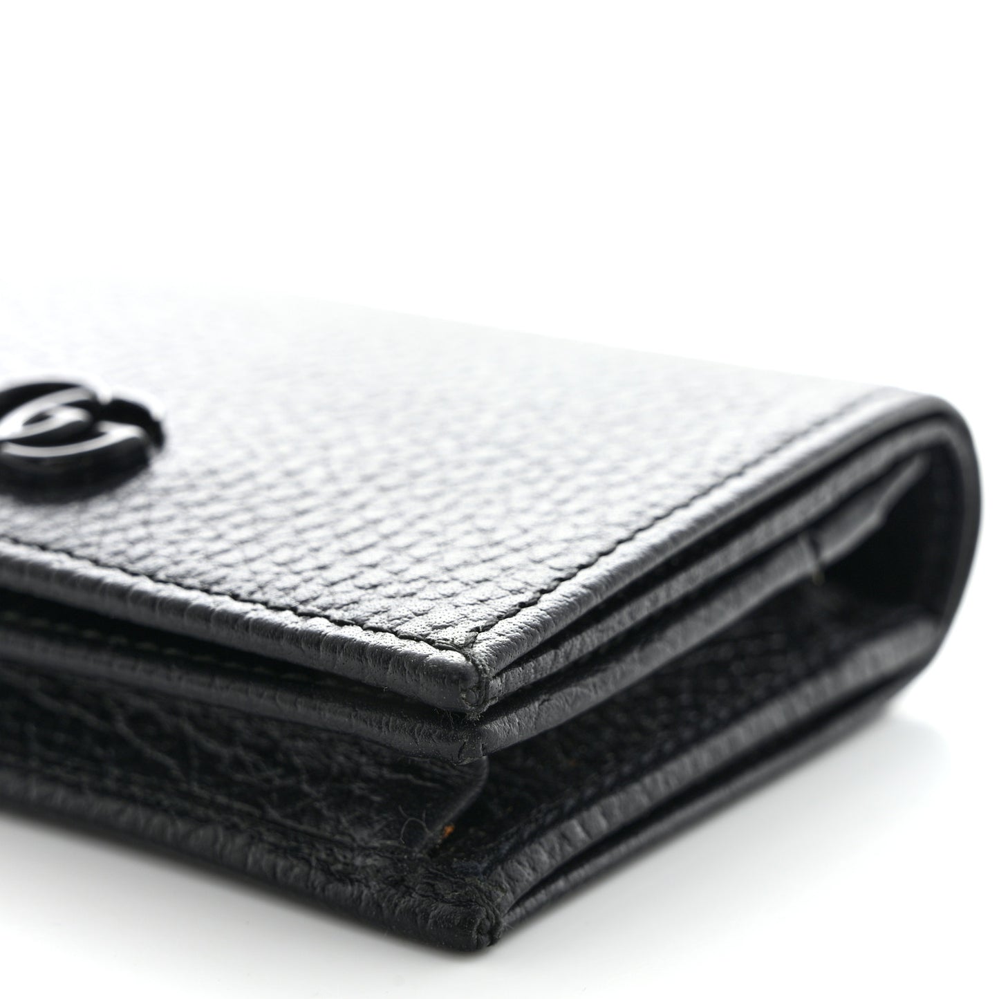 Dollar Calfskin Enamel Monochrome GG Marmont Card Case Black