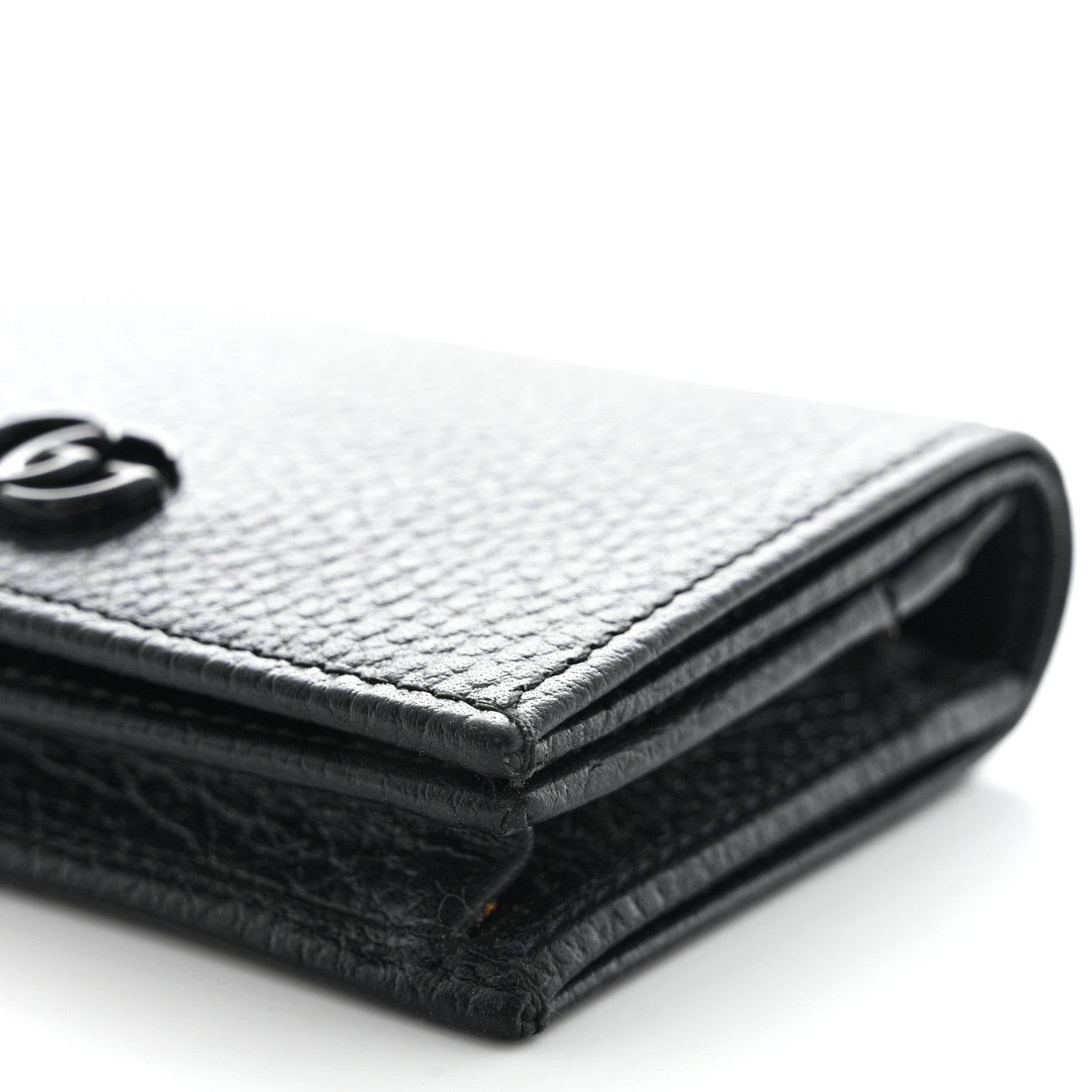 Gucci Dollar Calfskin Enamel Monochrome GG Marmont Card Case Black 10 of 11