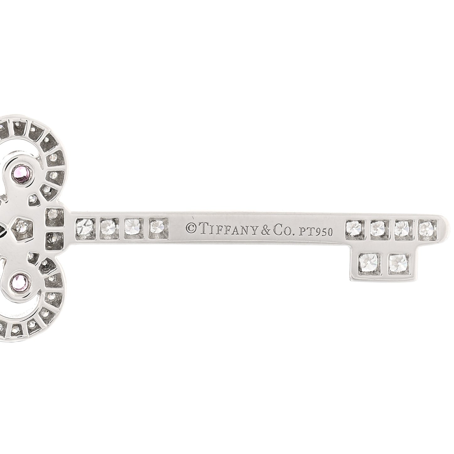 Platinum Diamond Pink Sapphire Fleur De Lis Key Pendant Necklace