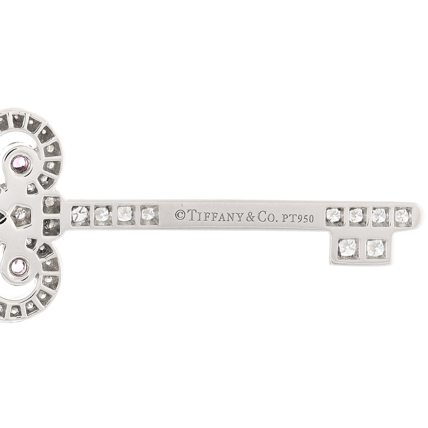 Tiffany Platinum Diamond Pink Sapphire Fleur De Lis Key Pendant Necklace 4 of 5