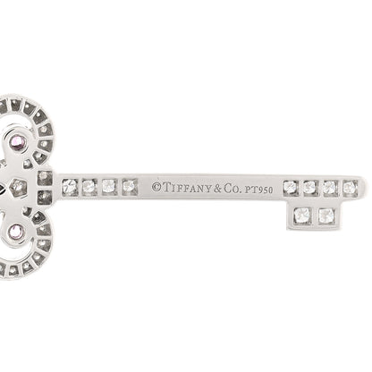 Tiffany Platinum Diamond Pink Sapphire Fleur De Lis Key Pendant Necklace 4 of 5