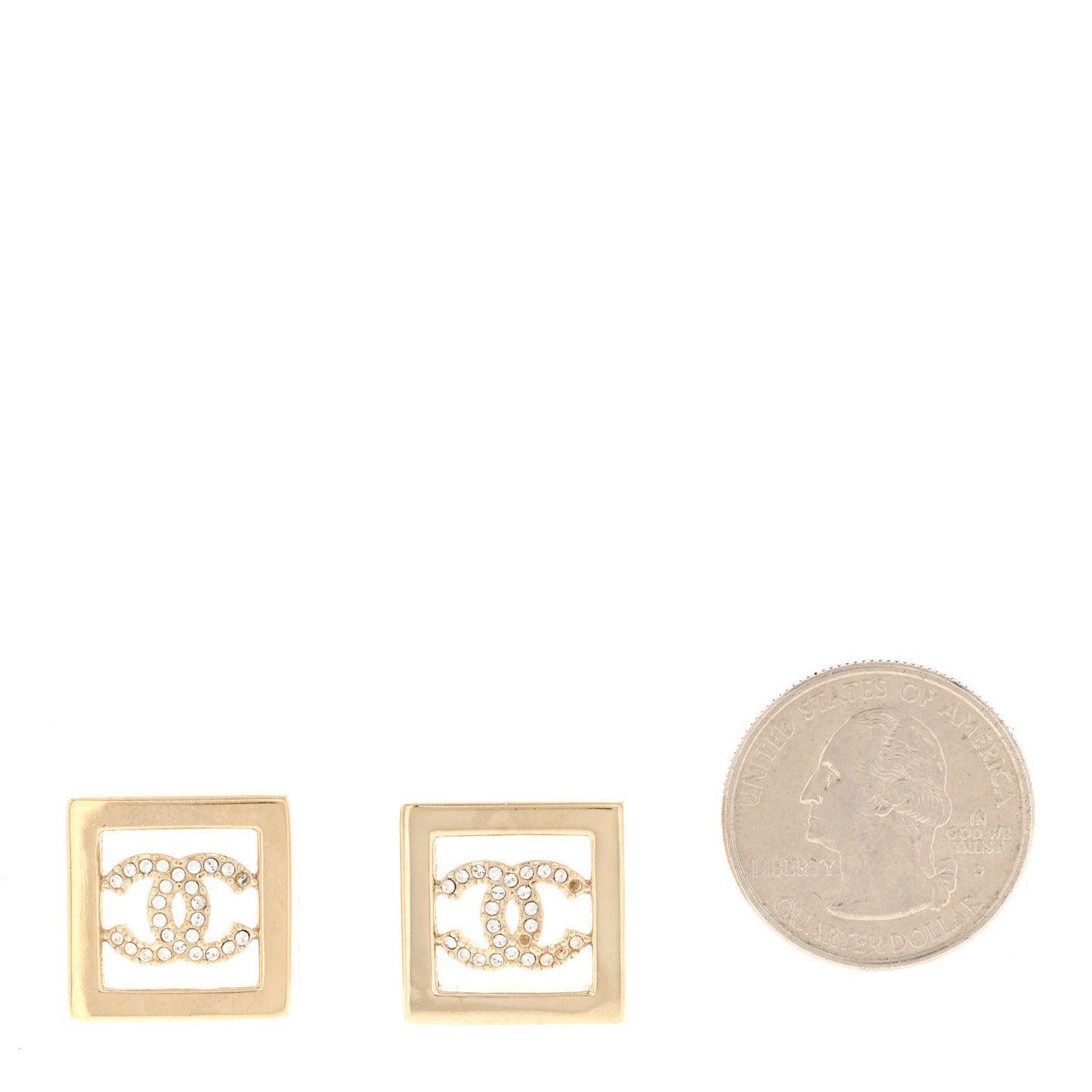 Metal Crystal Square CC Earrings Gold
