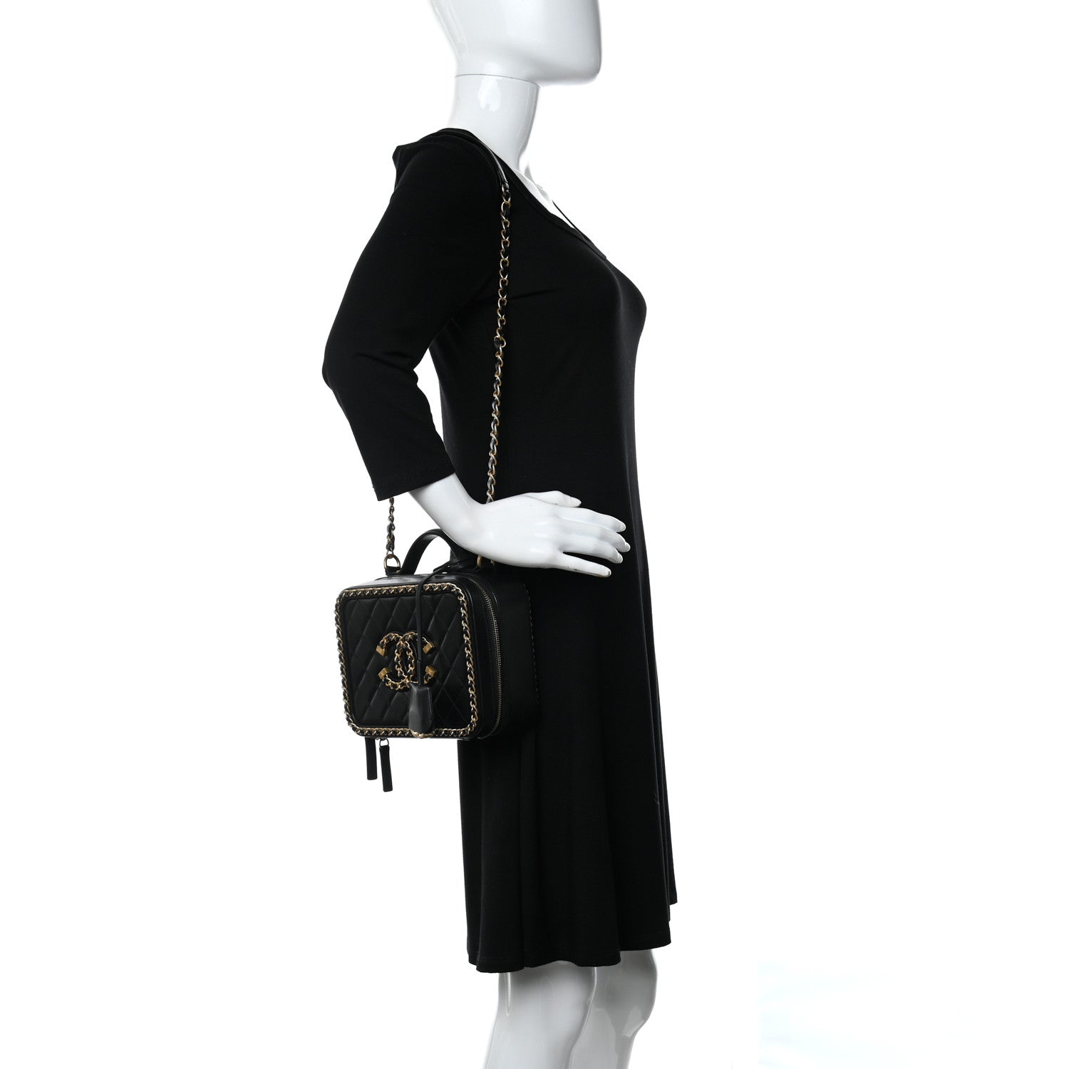 Chanel Goatskin Quilted Medium CC Filigree Vanity Case Black 2 of 9