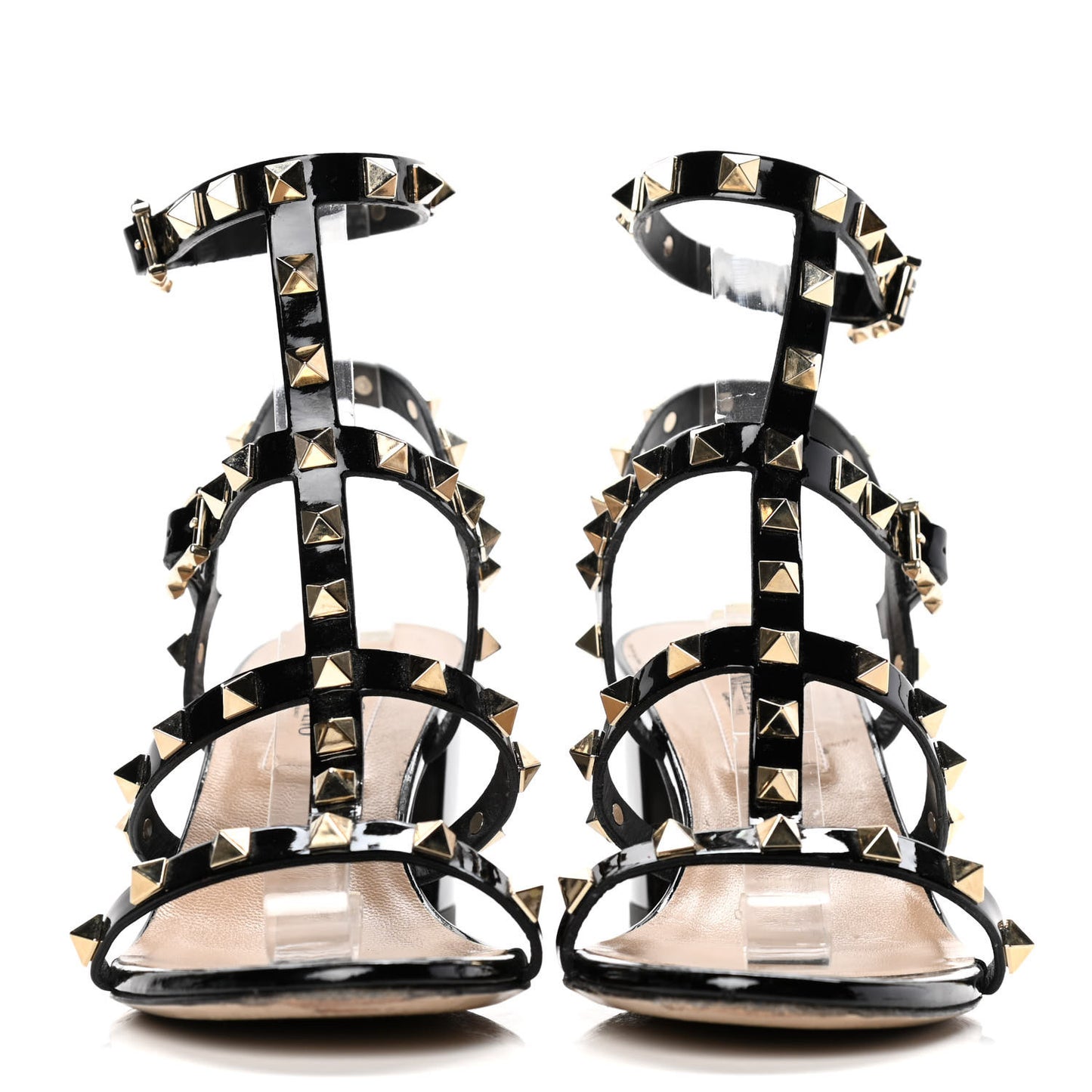Patent Calfskin Rockstud 60mm City Sandals 35.5 Black