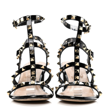 Valentino Garavani Patent Calfskin Rockstud 60mm City Sandals 35.5 Black 2 of 11