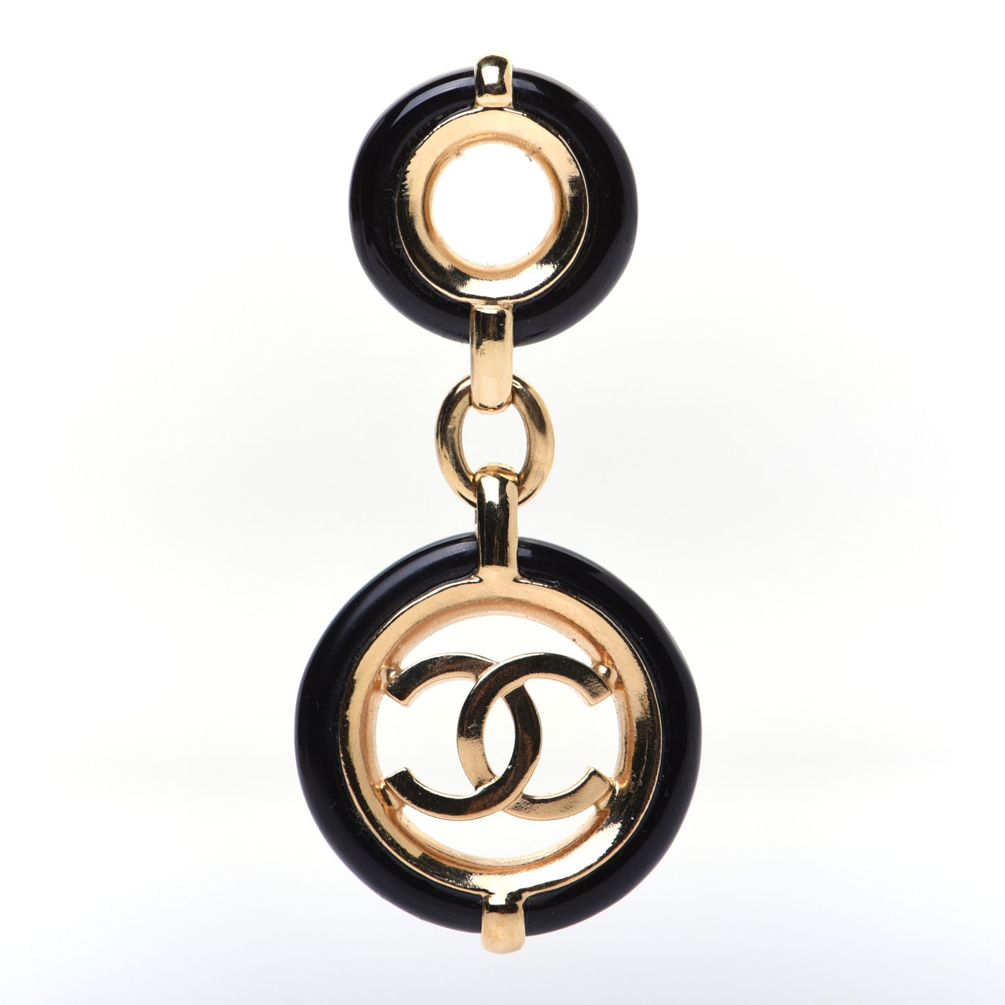 Metal Resin CC Round Drop Earrings Black Gold