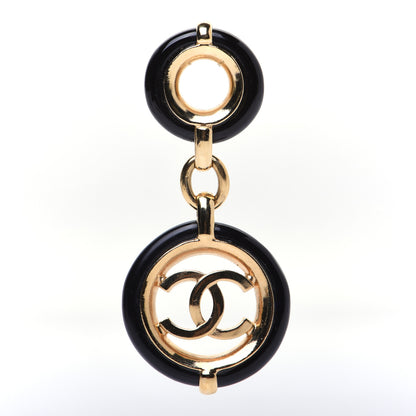 Chanel Metal Resin CC Round Drop Earrings Black Gold 4 of 7