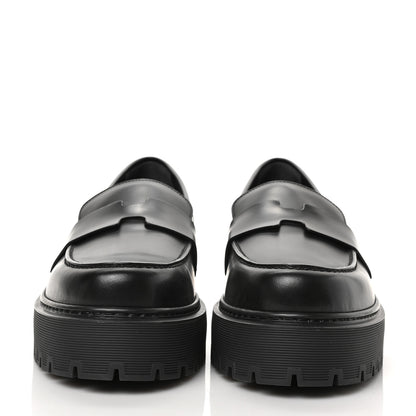 Hermes Glazed Calfskin Womens Hitch Loafers 41 Black 2 of 8